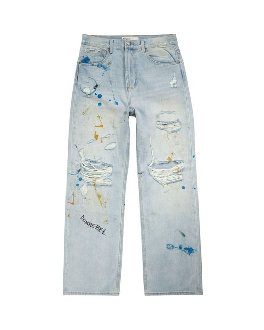 DOMREBEL Blue Painted Straight-leg Jeans for men