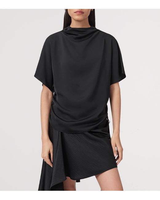 AllSaints Black Draped Leslie Top