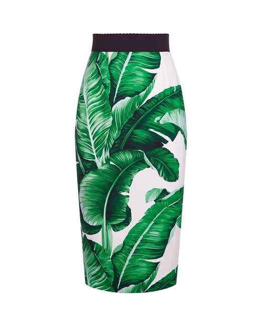 Dolce & Gabbana Green Banana Leaf-print Pencil Skirt