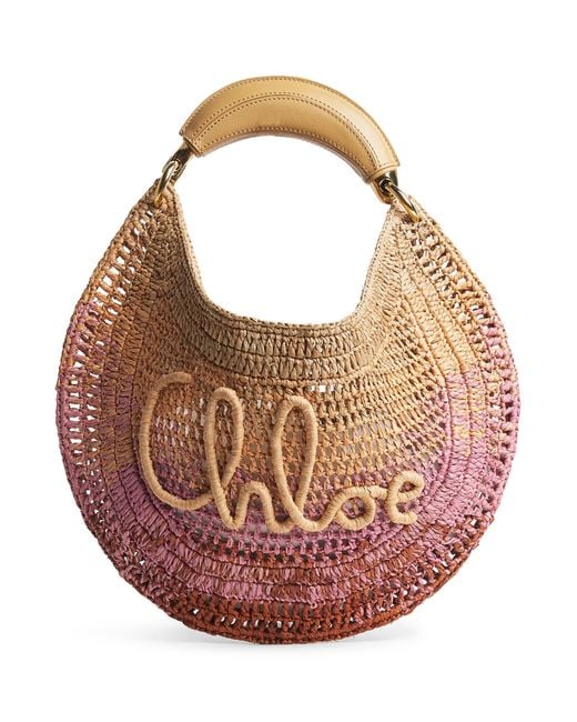 Chloé Pink Raffia Gradient Summer Banana Shoulder Bag