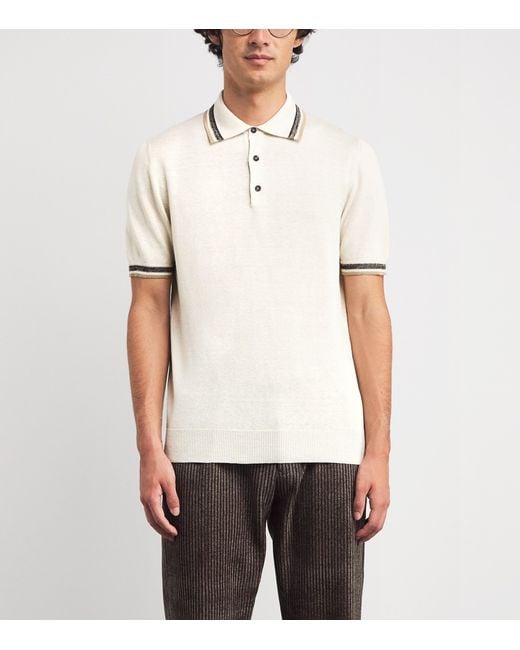 Isaia White Silk-Linen Polo Shirt for men