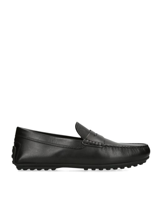 Tod's Black Leather City Gommino Loafers for men