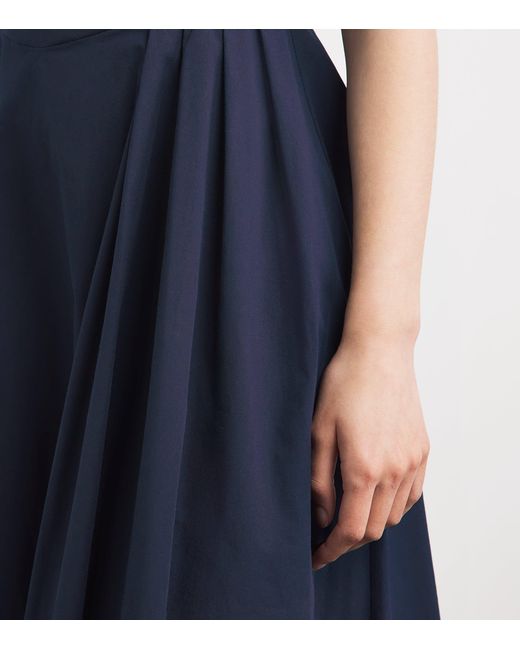 Maje Blue Poplin Embroidered Midi Dress