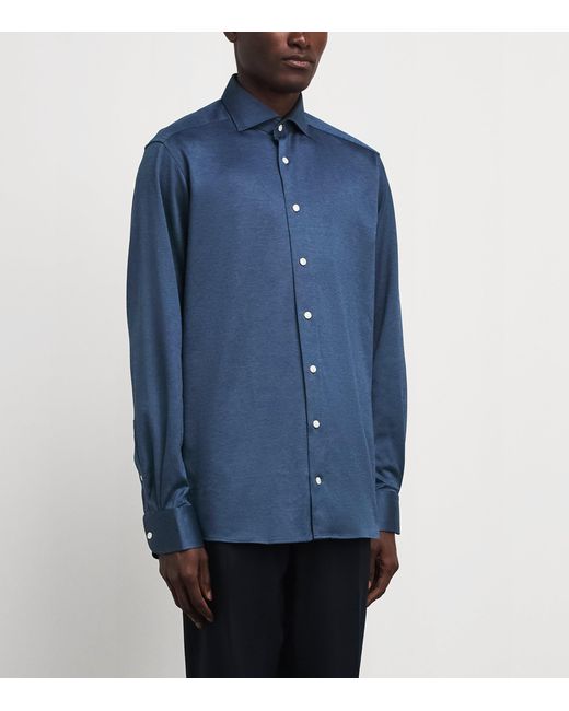 Eton of Sweden Blue Cotton Filo Di Scozia Contemporary Fit Shirt for men
