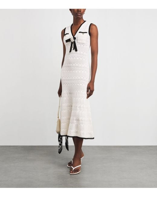 Self-Portrait White Knitted Pointelle Midi Dress