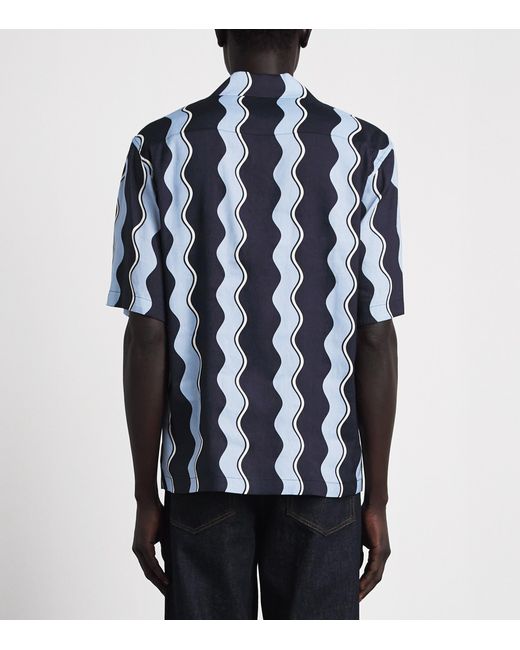 Sandro Blue Linen-Blend Waves Print Shirt for men