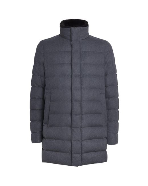 Herno Blue Cashmere-Silk Down Puffer Car Coat for men