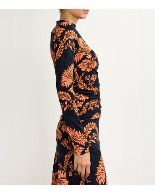 midnight floral print pleat detail dress Midnight Doll Floral Border Printed Tie Shoulder Scoop Neck Drop Waist Pleated Midi Dress, Womens, Juniors, M, Blue/Multi