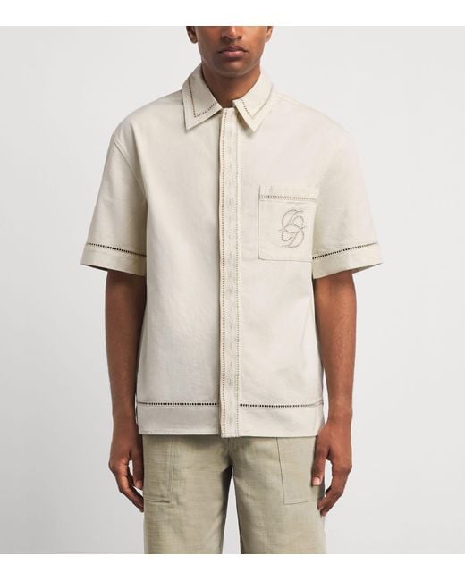 Drole de Monsieur White Cotton Embroidered Short-Sleeve Shirt for men