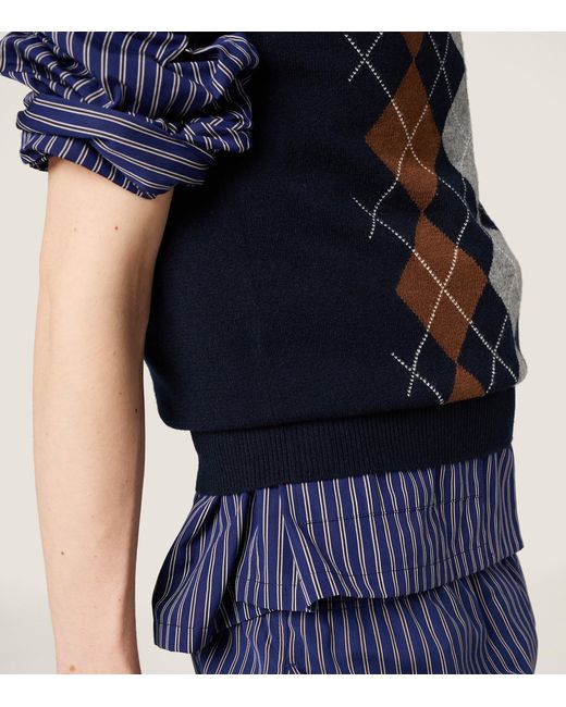 Miu Miu Blue Cashmere Argyle Sweater