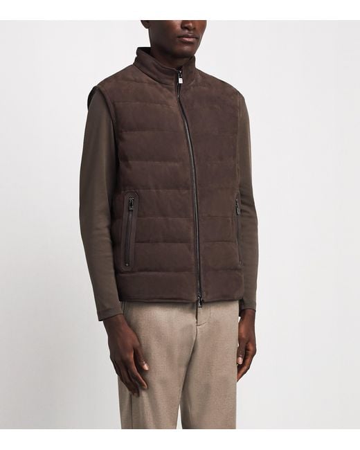 Corneliani Brown Reversible Suede Padded Gilet for men