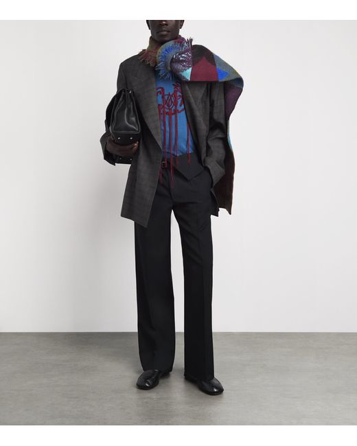 Dries Van Noten Blue Wool-Blend Patchwork Scarf for men