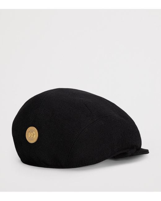 Dolce & Gabbana Black Wool Dg Flat Cap