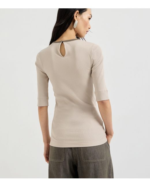 Brunello Cucinelli Natural Stretch-Cotton Ribbed T-Shirt