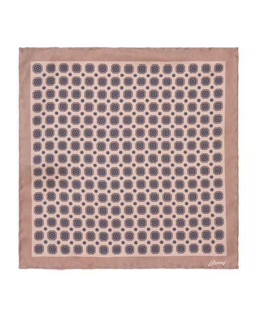 Brioni Pink Silk Geometric Pocket Square for men