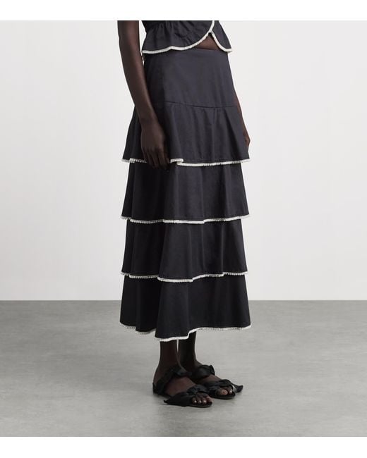 Sandro Black Cotton Embellished Maxi Skirt
