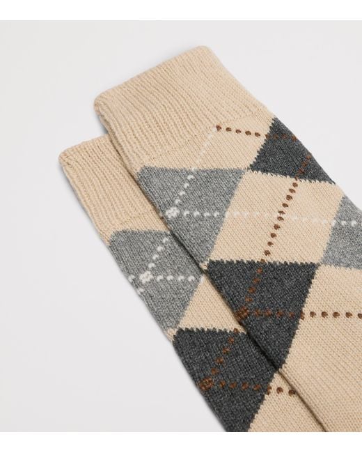 Dunhill Natural Cashmere-Cotton Argyle Socks for men