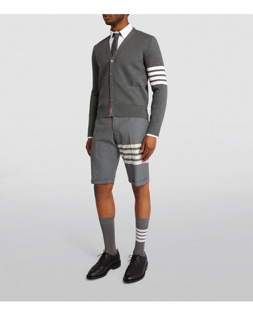 Thom Browne Gray Cotton 4-Bar Stripe Cardigan for men
