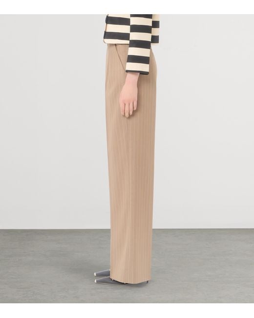 Valentino Natural Wool Pinstripe Wide-Leg Trousers