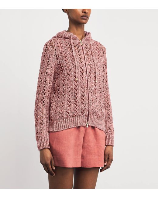 Eleventy Pink Linen-Blend Zip-Up Hoodie