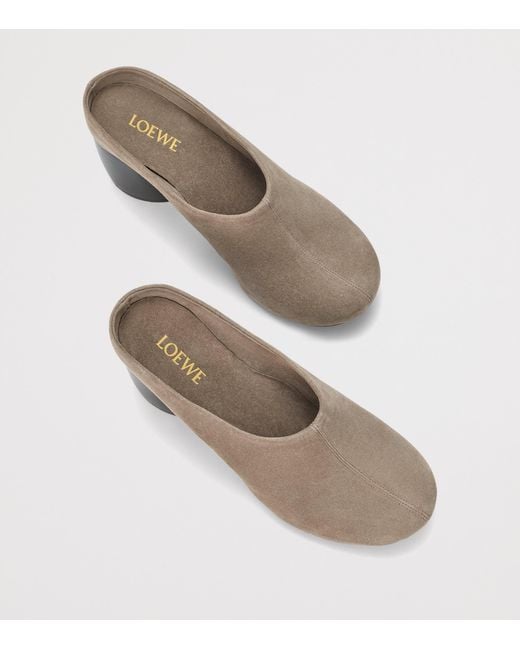 Loewe Gray Suede Oval Heeled Mules 70