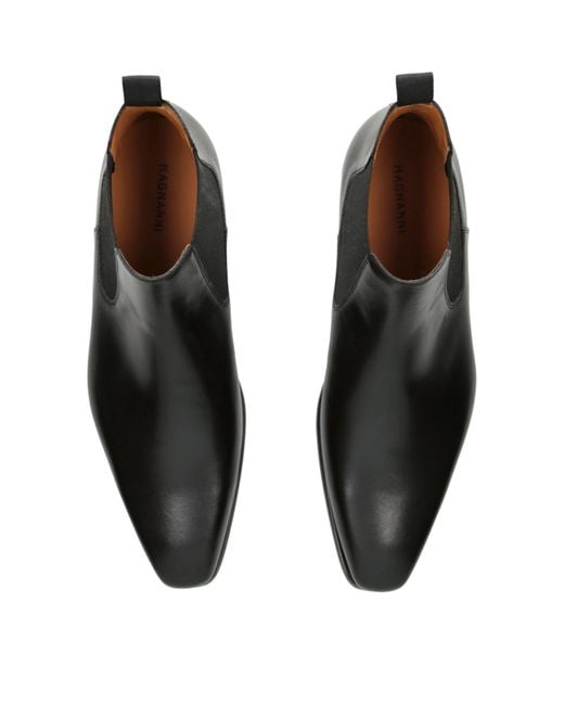 Magnanni Shoes Black Leather Chelsea Boots for men
