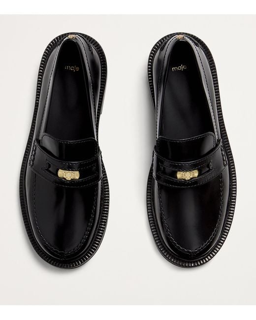 Maje Black Leather Penny Loafers