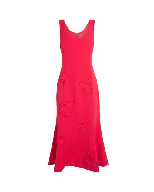 LEO LIN Red Appliqué Emily Midi Dress
