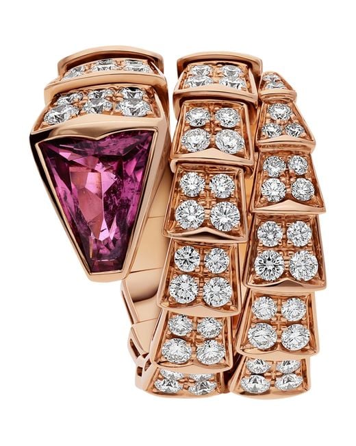 BVLGARI Pink Rose Gold, Diamond And Rubellite Serpenti Viper Ring