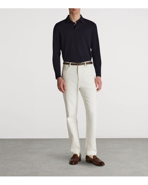 Dunhill Blue Cotton-Silk Piqué Long-Sleeve Polo Shirt for men