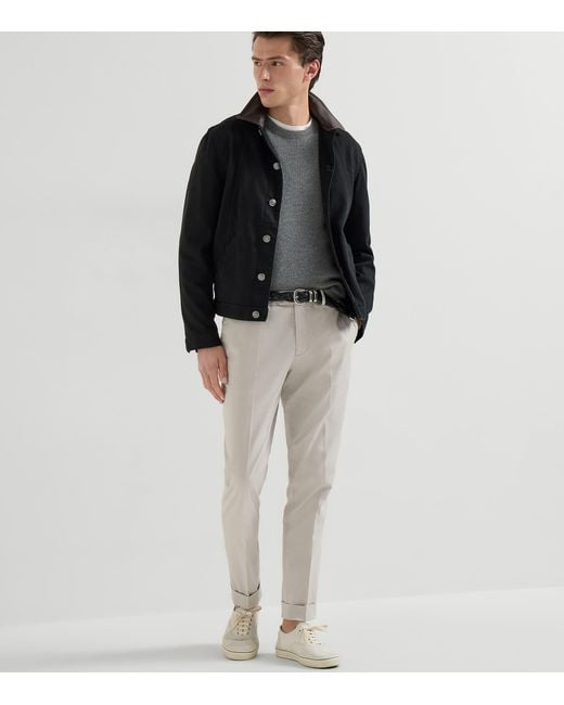 Brunello Cucinelli Gray Cashmere Ribbed Sweater for men