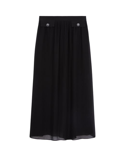 The Kooples Black Gathered Midi Skirt