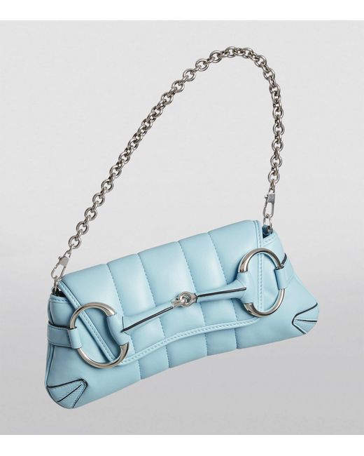 Gucci Blue Small Leather Horsebit Chain Shoulder Bag