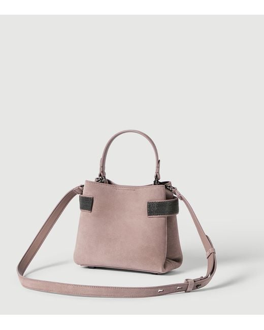 Brunello Cucinelli Purple Small Suede Essence Top-Handle Bag