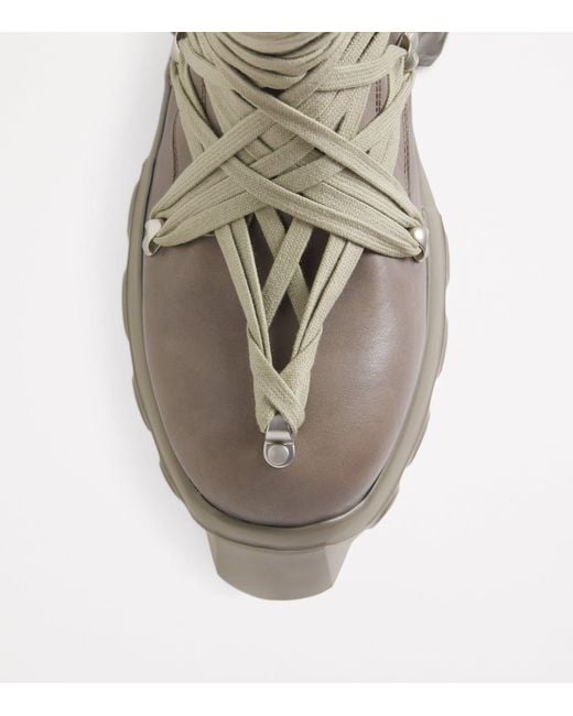 Rick Owens Calfskin Megalace Mega Tractor Lace-Up Boots in Gray