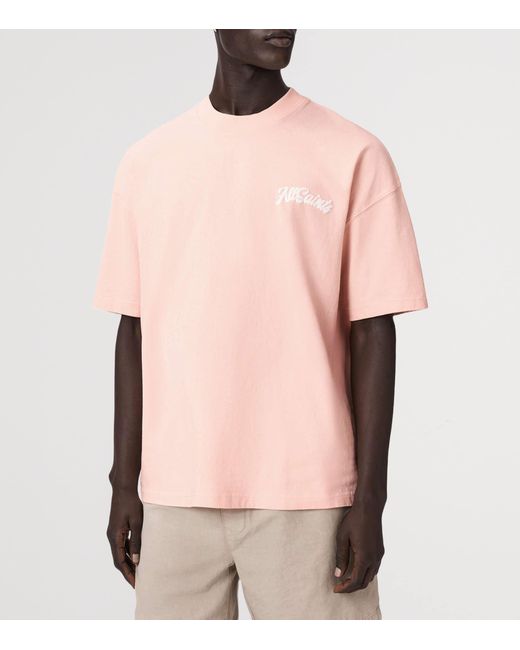 AllSaints Pink Organic Cotton Oversized Odyssey T-Shirt for men