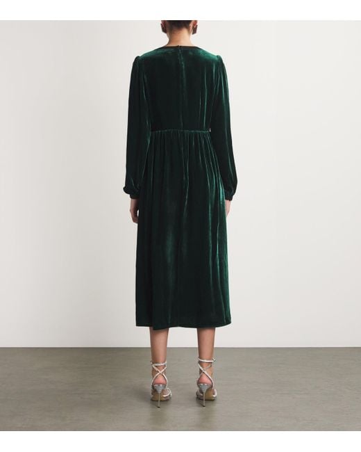 Saloni Velvet Embellished Camille Bows Midi Dress in Green | Lyst Canada