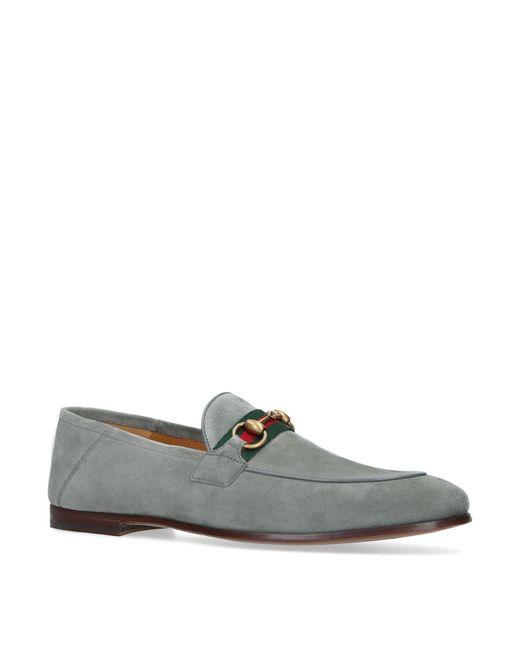 Gucci Gray Brixton Web-embellished Suede Loafers for men