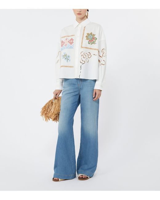 Weekend by Maxmara White Cotton Embroidered Shirt