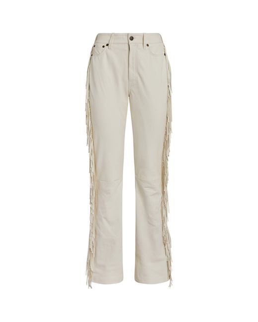 Ralph Lauren White Leather Fringe-trim Trousers