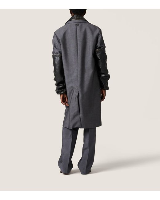 Miu Miu Gray Mohair-Wool Leather-Trim Jacket
