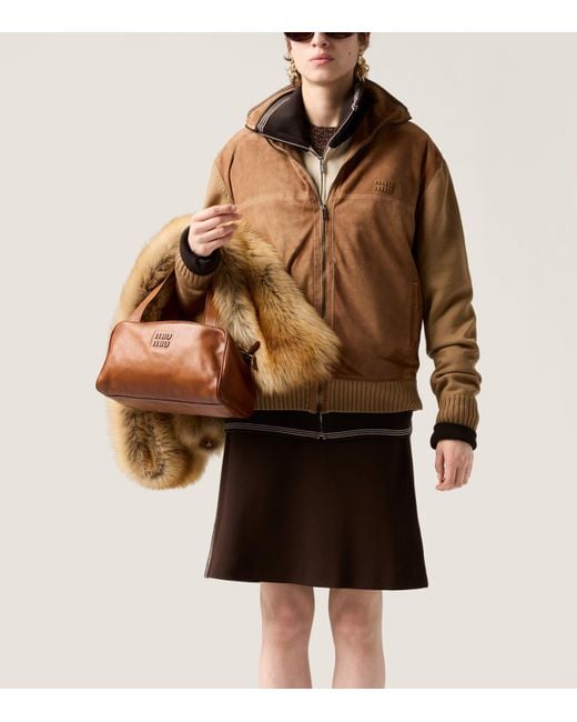 Miu Miu Brown Two-Tone Zip-Up Bomber Jacket