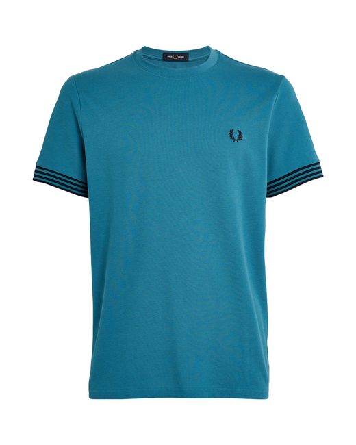 Fred Perry Blue Cotton Striped Cuff T-shirt for men