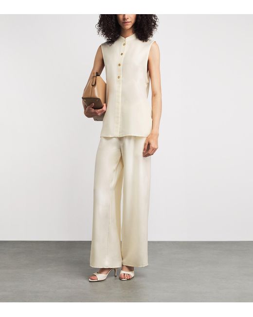LeKasha White Silk Pamir Wide-Leg Trousers