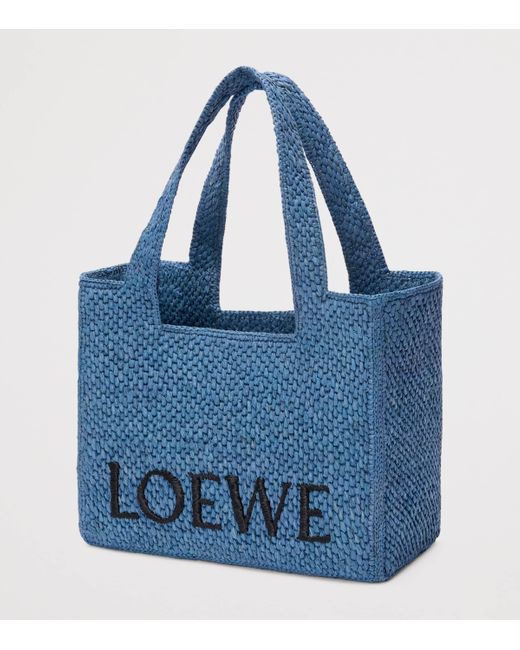 Loewe Blue X Paula's Ibiza Medium Raffia Font Tote Bag