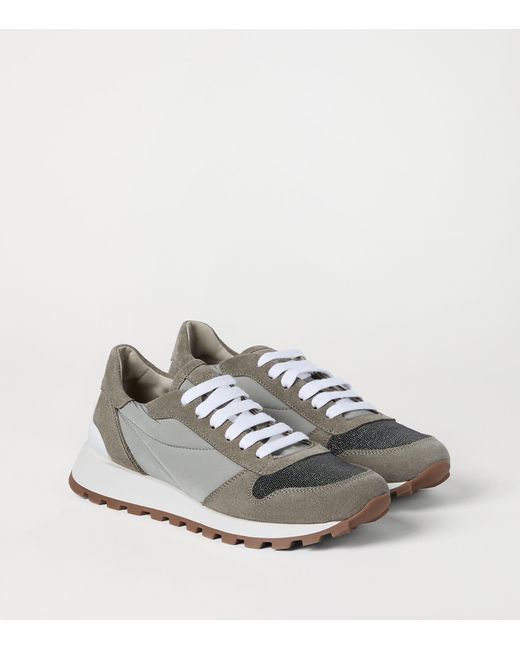 Brunello Cucinelli White Techno-Suede Runner Sneakers