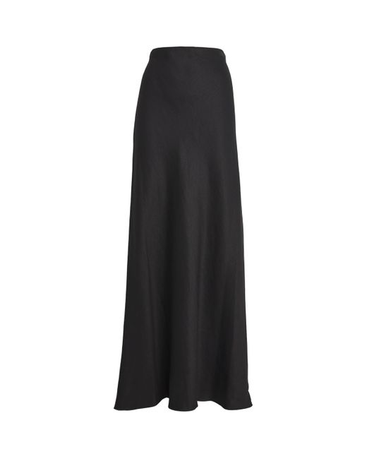 Theory Black Linen Trouser-Detail Maxi Skirt