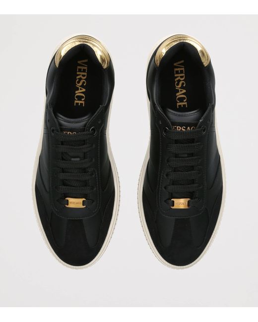 Versace Black Leather Low-Top Sneakers for men