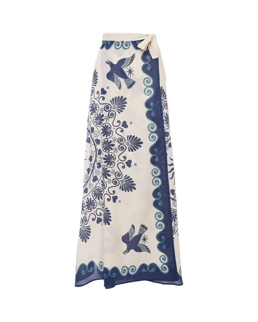 LaDoubleJ Blue Cotton Printed Wrap Skirt
