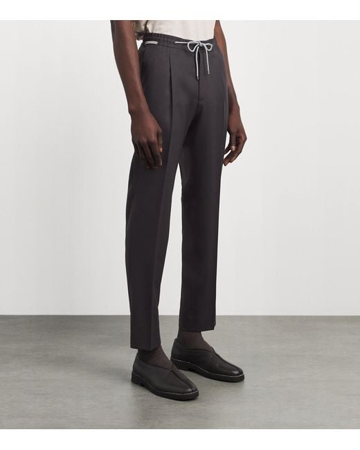 Corneliani Black Virgin Wool Drawstring Trousers for men